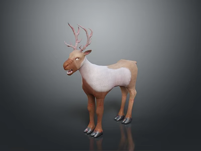 Standing Reindeer With Light Brown And White Coat And Antlers On Gray Background 3d model