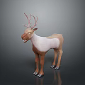 Standing Reindeer With Light Brown And White Coat And Antlers On Gray Background