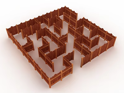 Wooden Maze Structure With Intricate Fence Design And Square Layout 3d model