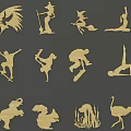 Golden Silhouette Wall Decor With Animal And Human Figure Designs