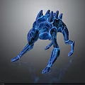 Glowing Blue Spiked Creature With Polygonal Limb Structure On Dark Reflective Background 3d model