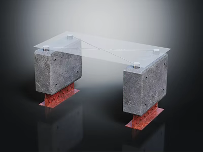 Modern Table Design With Concrete Block Supports Transparent Glass Top And Red Bases 3d model