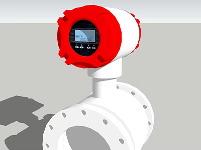 Industrial Equipment With Red Top Digital Display And White Flange Body For Flow Measurement 3d model