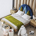 Modern Children's Bed Double Bed Cream Wind Bed Bedside Cabinet Nordic Solid Wood Bed 3d model