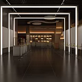 Spacious Modern Interior Entrance With White Columns Black Floor And Shelves Lighting