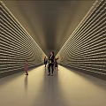 Elevator Hallway With Linear Lighting Wall Design And People Walking In Modern Space 3d model