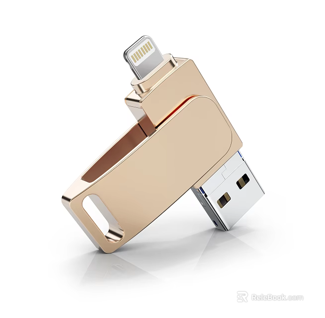Golden USB Flash Drive with Lightning USB Connectors Portable Data Storage Daily Use Electronic Device 3d model 