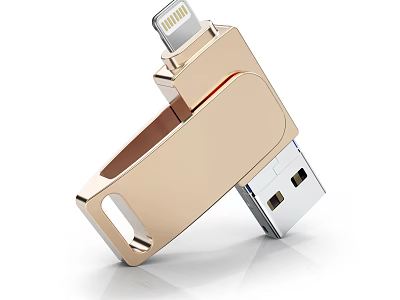 Golden USB Flash Drive with Lightning USB Connectors Portable Data Storage Daily Use Electronic Device 3d model