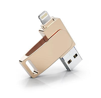 Golden USB Flash Drive with Lightning USB Connectors Portable Data Storage Daily Use Electronic Device 3d model