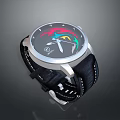 Metal Case Stylish Wrist Watch With Black Leather Strap And Colorful Dial Design