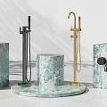 Elegant Bathroom Accessories Featuring Marble Base And Black Gold Metal Faucet Shower Head
