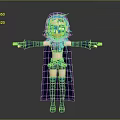 Blue Haired Game Character With Cape Skirt And Long Boots 3D Model Posing Arms Outstretched