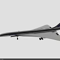 Supersonic White Passenger Jet With Triangular Wings And Red Blue Tail Stripes In Flight