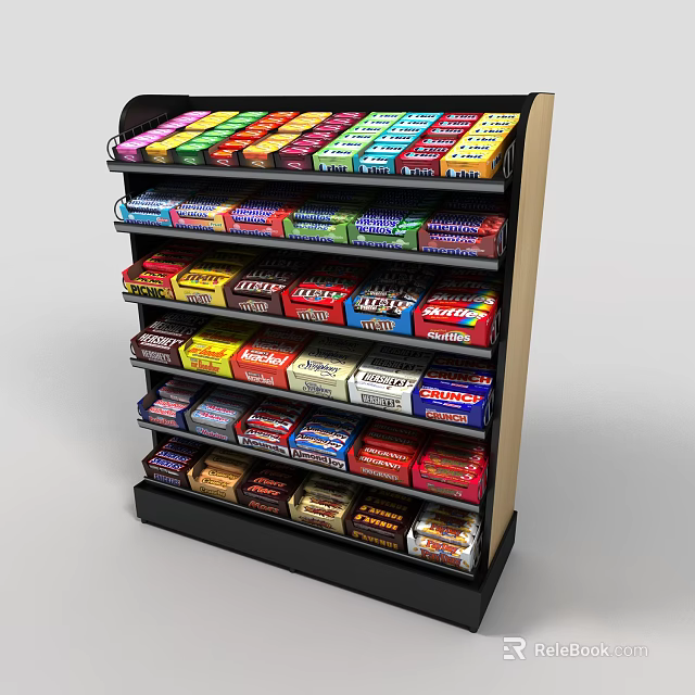 Retail Display Shelf with Multiple Tiers Fully Stocked with Colorful Chocolate Bars 3d model 