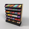 Retail Display Shelf with Multiple Tiers Fully Stocked with Colorful Chocolate Bars