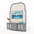Modern Gray TV Stand With TV Screen Decorative Vases And Storage Drawers