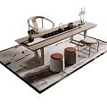 New Chinese Style Tea Table and Chair Low Stool Carpet 3d model