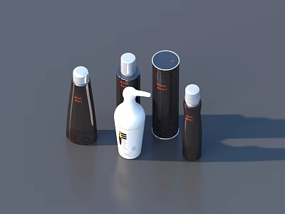 Sleek Modern Personal Care Bottles In Black White With Cylindrical Shapes And Pump Lids 3d model