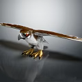 Majestic Falcon with Spread Brown White Wings Red Eyes Yellow Talons Standing on Smooth Surface