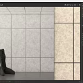 Gray Tile Background Wall Design With Black Sculpture In Modern Interior Space