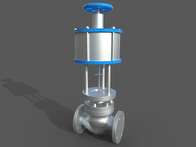 Industrial Valve With Silver Body Blue Top And Flange Connection Metal Construction 3d model