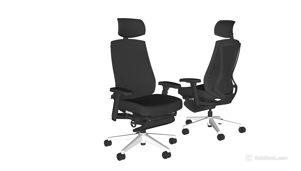 Ergonomic Black Office Chairs With Headrests Adjustable Seats And Rolling Wheels 3d model 