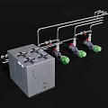 Modern Industrial Equipment With White Machine Body Connecting Pipes And Green Valves