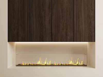 Modern Built In Fireplace With Dark Wooden Cabinets And Lighting 3d model