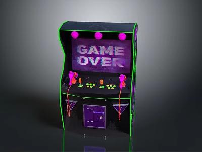Vintage Arcade Machine Design With Game Over Screen Joysticks And Buttons 3d model