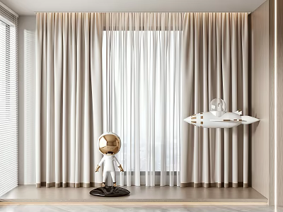 Modern Interior Curtains With Double Layer Sheer And Thick Neutral Tone Fabric And Window Decor 3d model