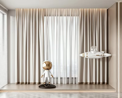 Modern Interior Curtains With Double Layer Sheer And Thick Neutral Tone Fabric And Window Decor 3d model