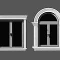 Square And Arch Window Design With White Decorative Frames And Glass Panels 3d model