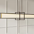 Modern Rectangular Chandelier With Black Frame And Light Colored Shade On Minimalist Wall 3d model