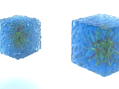 Blue Ice Like Cubes With Internal Green And Red Textured Structures 3d model