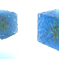 Blue Ice Like Cubes With Internal Green And Red Textured Structures