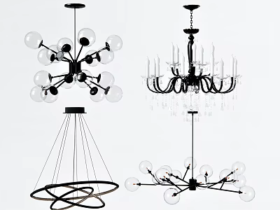 Various Modern Stylish Chandeliers Featuring Glass Globes And Metal Frames For Home Decor 3d model