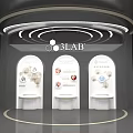 3LAB Display Shelves Featuring Arched Design And Product Display In Modern Exhibition With Elegant Lighting
