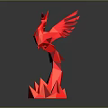 Geometric Red Phoenix Sculpture With Flame Base And Modern Design Elements 3d model