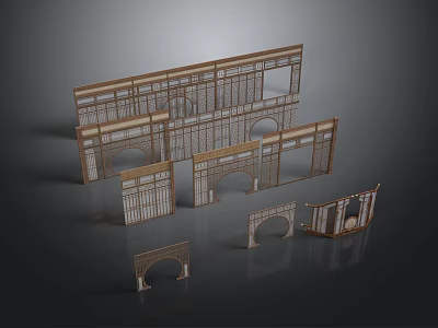 Wooden Decorative Frames With Arch And Lattice Designs For Home Use 3d model
