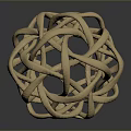 Shiny Golden Spherical Sculpture With Intertwined Metal Strips On Dark Background