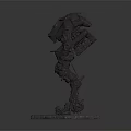 Game Movie Sci Fi Mechanical Robot Character with Metallic Armor Standing on Hexagonal Base