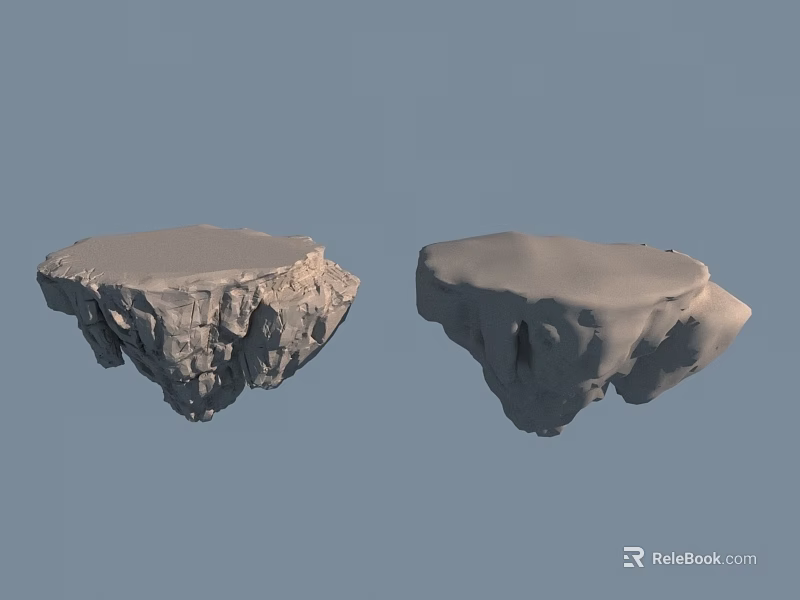 Scenic Landscape Featuring Floating Rock Islands With Snow Covered Surfaces And Light Blue Sky 3d model 