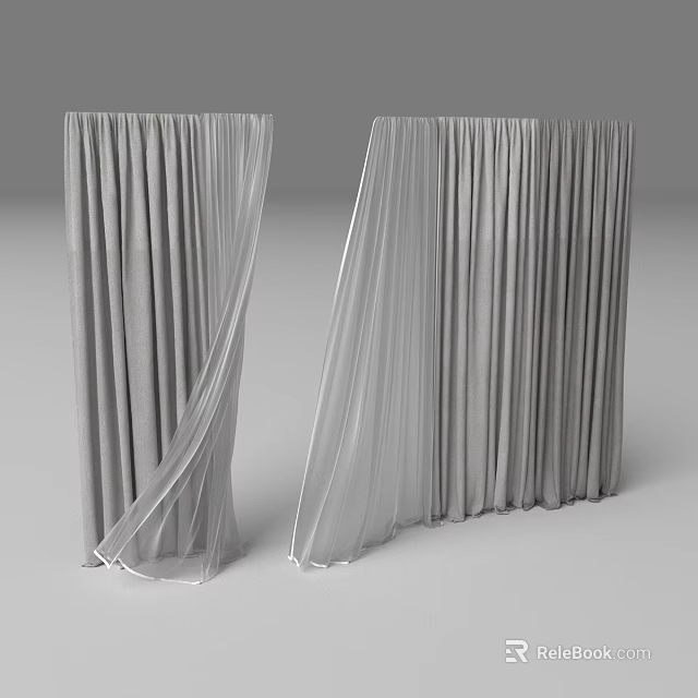 Elegant Gray Curtains With Soft Flowing Fabric And Different Hanging Styles 3d model 