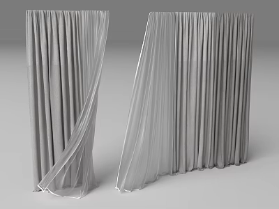 Elegant Gray Curtains With Soft Flowing Fabric And Different Hanging Styles 3d model
