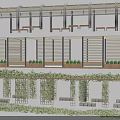 Modern Pergola With Wooden Slats Metal Supports Green Vines And Seating Benches