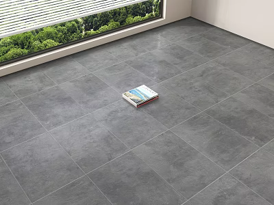 Gray Floor Tiles In Indoor Space With Natural Light And Green Trees Outside 3d model