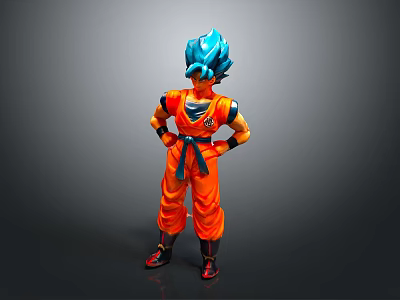 Anime Character Figure With Blue Hair And Orange Outfit Standing Hands On Hips 3d model