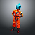 Anime Character Figure With Blue Hair And Orange Outfit Standing Hands On Hips