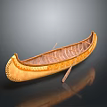 Traditional Wooden Canoe with Decorative Patterns and Paddle Classic Water Transport Design Showcasing Craftsmanship