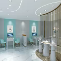 Ming Ji Jewelry Store Interior With Blue Backdrop Wall And Marble Display Counters
